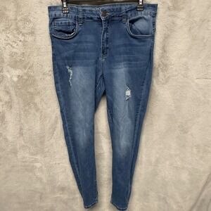 GOGO JEANS Women High‎ Rise Ankle Distressed Blue Denim Skinny Jeans Size 13 31
